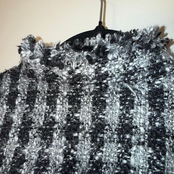 Wool Blend Textured Tweed Jacket Zip Front Black Gray Fringe Trim Women’s 12 – B - Picture 7 of 15